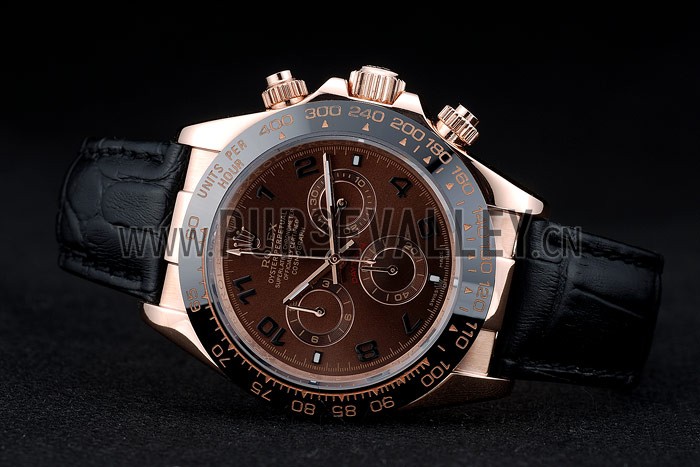 Rolex Daytona Black Ceramic Bezel Brown Dial Black Leather Strap 41975