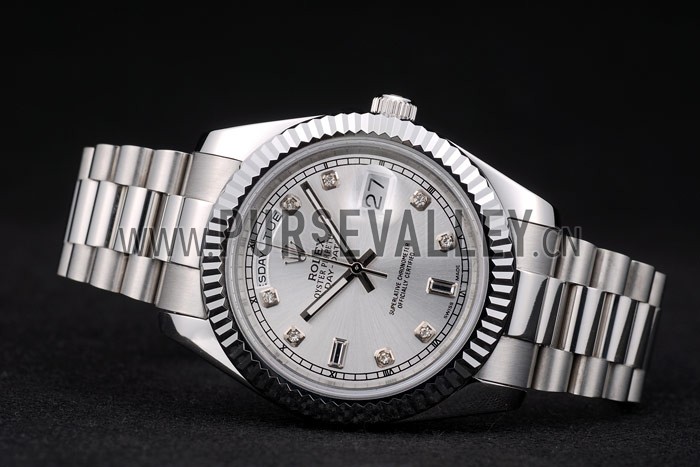 Rolex DayDate Stainless Steel Ribbed Bezel Silver Dial 41976