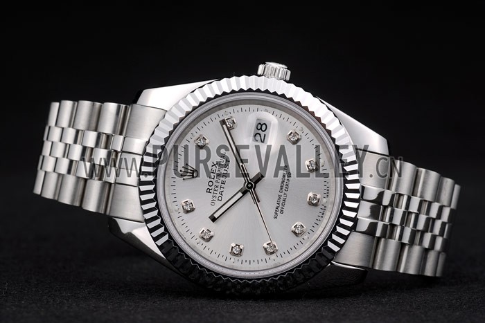 Rolex DateJust Stainless Steel Ribbed Bezel Silver Dial 41977