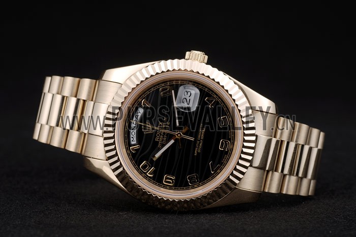 Rolex DayDate Black Patterned Dial Gold Stainless Steel Strap 41980