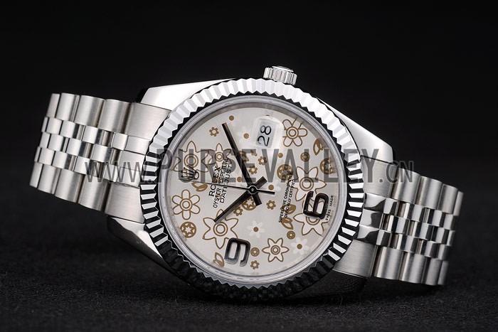 Rolex DateJust Stainless Steel Ribbed Bezel Flower Silver Dial 41983