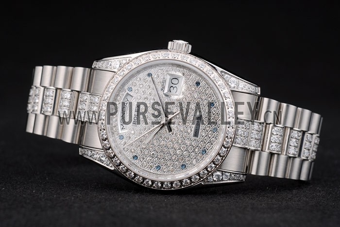 Rolex DayDate Diamond Plated Stainless Steel Bracelet Diamond Plated Dial 41986