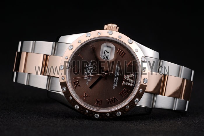 Rolex DateJust Brushed Stainless Steel Case Brown Dial Diamond Plated 41994