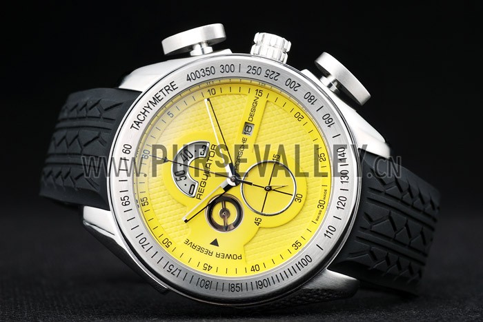 Porsche Regulator Power Reserve Silver Case Yellow Dial
