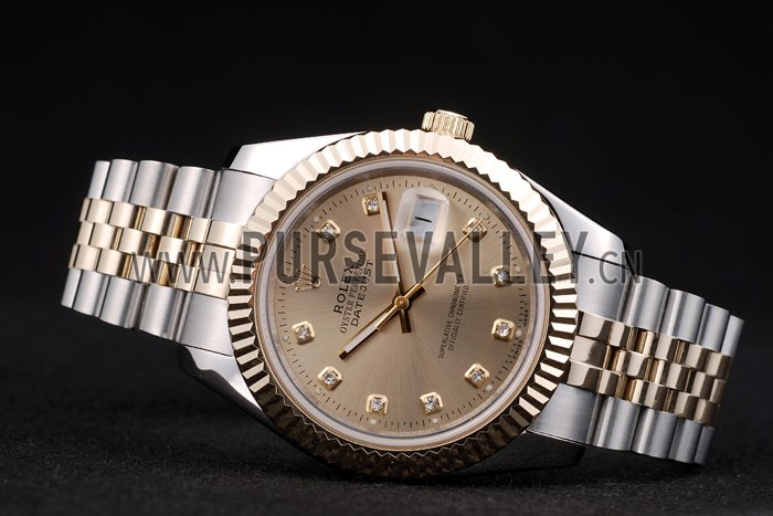 Rolex DateJust Gold Stainless Steel Ribbed Bezel Goldish Dial 41978
