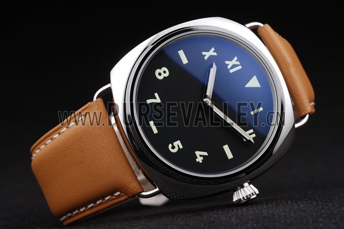 Panerai Radiomir Polished Stainless Steel Case Black Dial Brown Leather Strap 98160