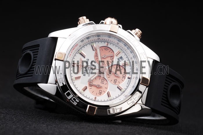 Breitling Chronomat Rose-Gold Highlight Ribbed Black Rubber Strap White Dial