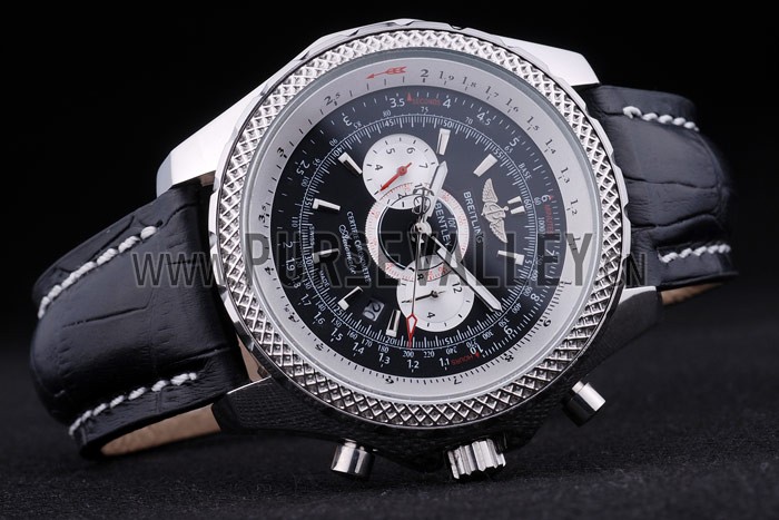 Breitling Bentley Chronograph Black Dial Black Leather Strap