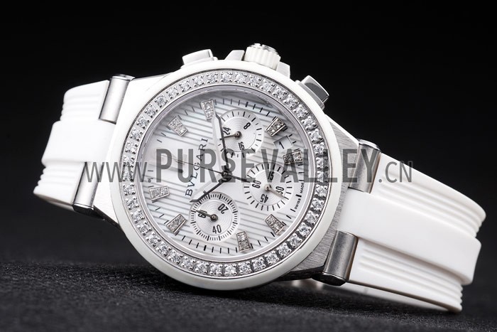 Bvlgari Diagono 36mm White Dial Stainless Steel Case With Diamonds White Rubber Bracelet