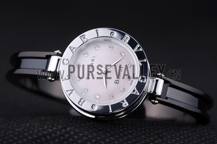 Bvlgari B.ZERO1 24mm Pink Dial Stainless Steel Case Black Steel Bracelet