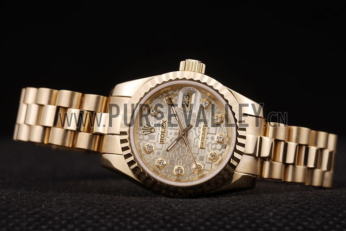 Rolex DateJust Ribbed Pattern Gold Bezel Gold Dial
