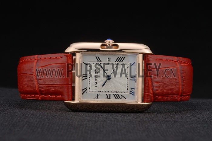 Cartier Tank Anglaise 30mm White Dial Gold Case Red Leather Bracelet