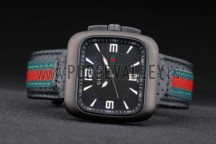 Gucci Black Leather Strap Black Ceramic Bezel Black Dial 80220