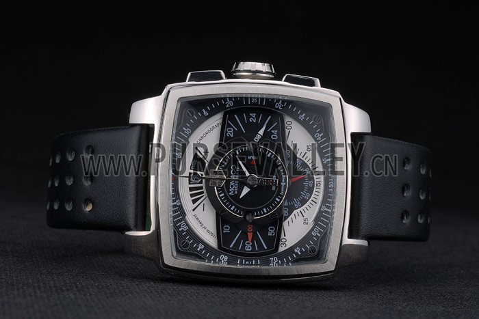 Tag Heuer Monaco Black-Green Perforated Leather Strap Black Dial 80308