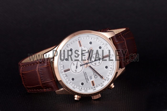 Mido Multifort Brown Croco Leather Strap White Dial 80287