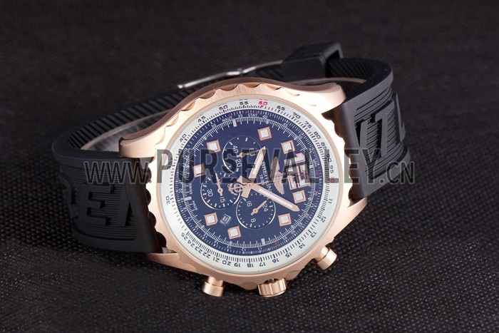 Breitling Navitimer Rosegold Bezel Rubber Strap Black Dial