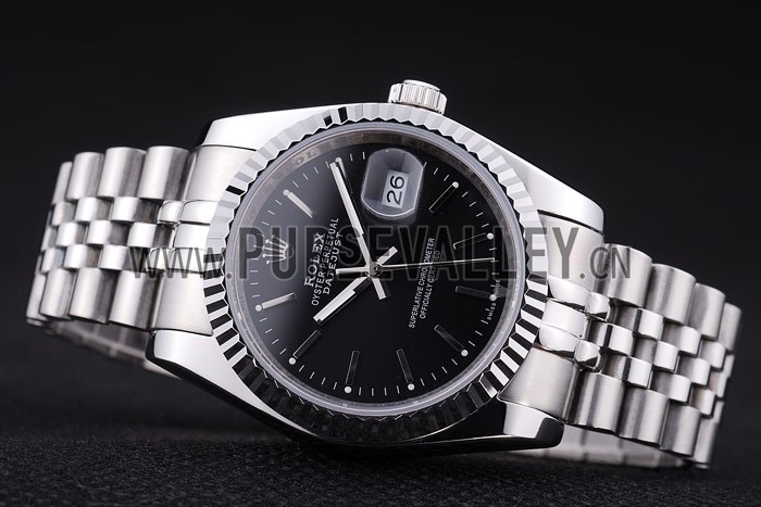 Rolex Datejust Black Dial Diamonds Ribbed Bezel 7456