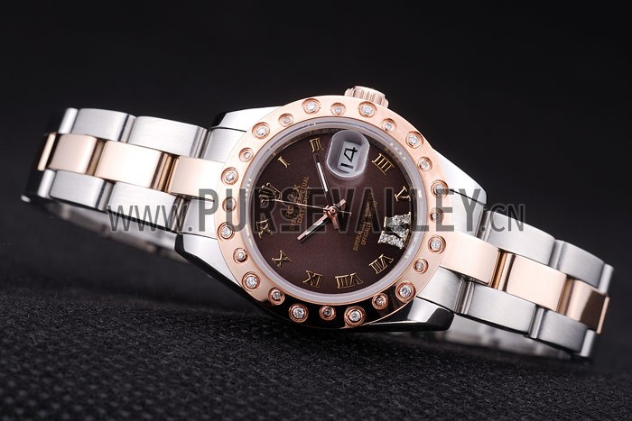 Rolex Datejust Diamonds Rose Gold Polished Bezel Brown Dial 7475