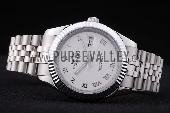 Rolex Datejust White Radial Dial Ribbed Bezel 7478