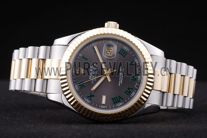 Rolex Datejust Grey Dial Gold Ribbed Bezel 7479