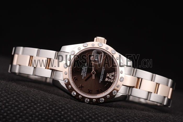 Rolex DateJust Brushed Stainless Steel Case Brown Dial Diamond Plated