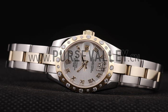 Rolex DateJust Brushed Stainless Steel Case White Dial Diamond Plated