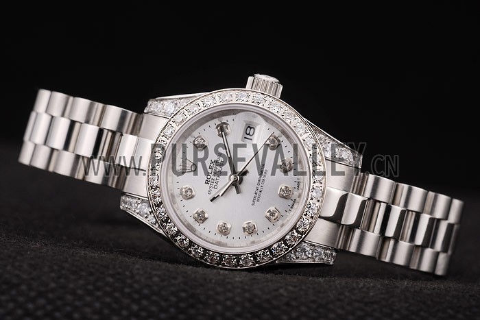 Rolex DateJust Brushed Stainless Steel Diamond Plated Case White Dial Diamond Plated Bezel