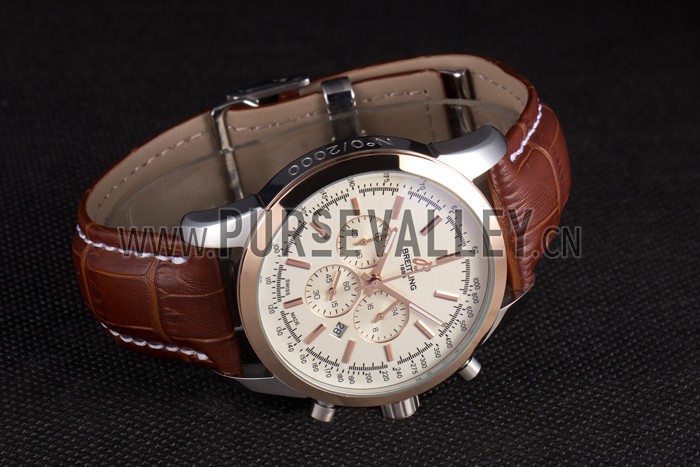 Breitling Transocean White Dial Light Brown Leather Strap Rose Gold Bezel