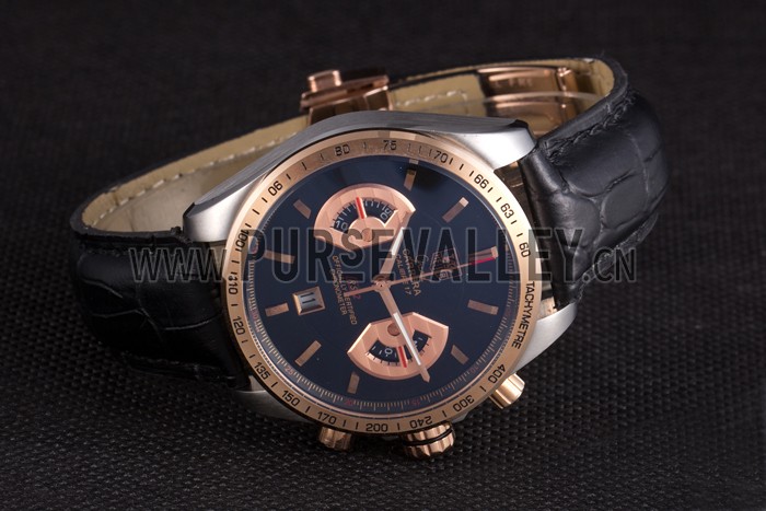 Tag Heuer Carrera Stainless Steel Case Black Dial Black Leather Strap