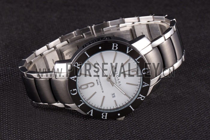 Bvlgari Bvlgari 42mm White Dial Stainless Steel Case Black Bezel Two Tone Steel Bracelet