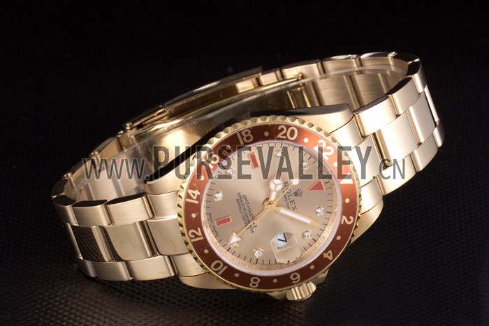 Rolex GMT Master II Gold Colored Ceramic Bezel Gold Dial Tachymeter