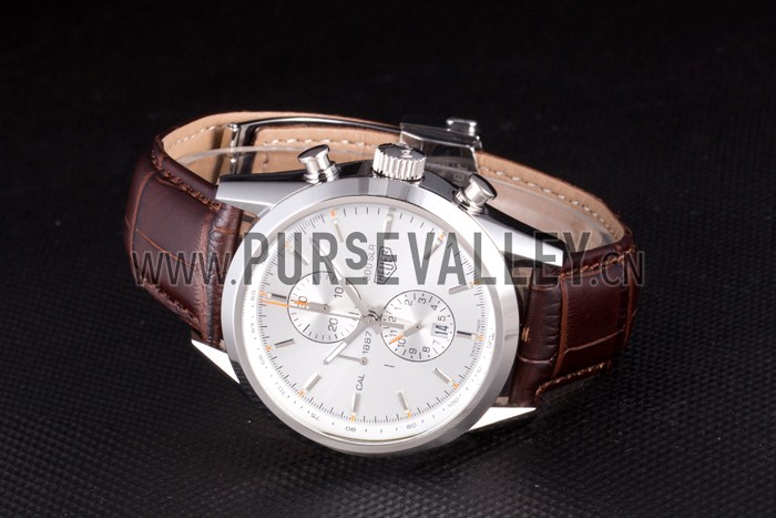 Tag Heuer SLR Brushed Stainless Steel Case Silver Dial Brown Leather Strap