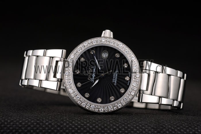 Omega DeVille Ladymatic iamond Plated Bezel Black Dial