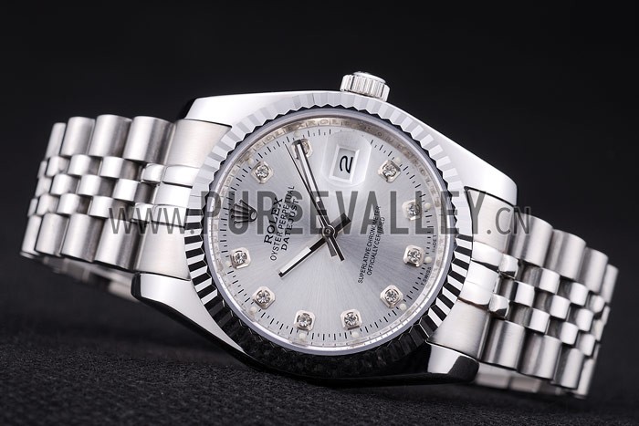 Rolex Datejust Silver Dial Diamonds Ribbed Bezel 7455