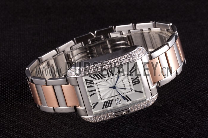 Cartier Tank Anglaise 36mm Silver Dial Diamonds Steel Case Two Tone Bracelet