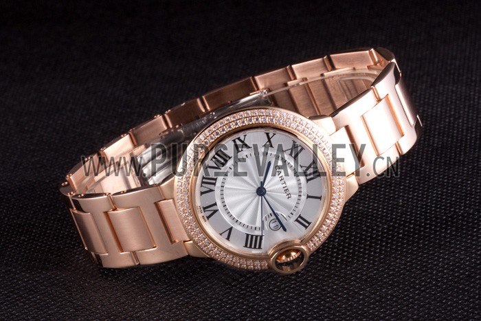 Cartier Ballon Bleu 42mm White Dial Diamonds Pink Gold Case And Bracelet