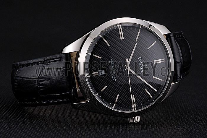 Omega Tresor Master Co-Axial Black Dial Stainless Steel Case Black Leather Strap