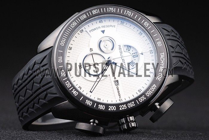 Porsche Regulator Power Reserve Black Case White Dial