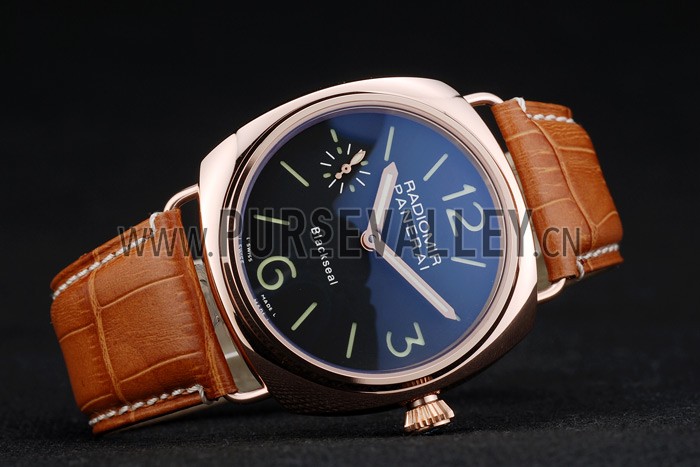 Panerai Radiomir Rose Gold Case Black Dial Brown Leather Strap 98137