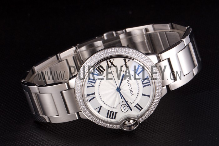 Cartier Ballon Bleu 44mm White Dial Diamonds Stainless Steel Case And Bracelet