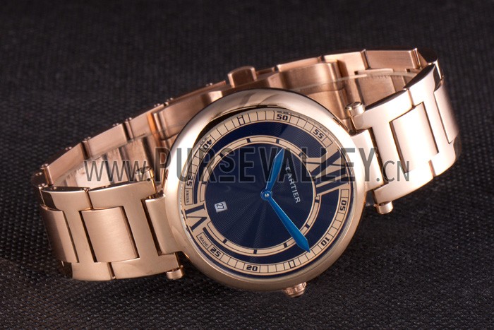 Cartier Ballon Bleu Rose Gold Stainelss Steel Strap Black Dial 621454