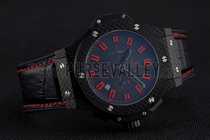 Hublot Big Bang Carbon Dial With Red Markings Carbon Case And Bezel Black Leather Strap 622775