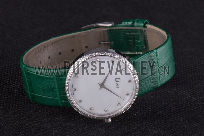La D de Dior Green Leather Strap with White Dial 621507
