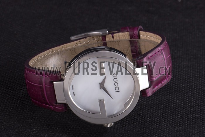 Gucci Interlocking Silver Bezel with Purple Leather Band 621516