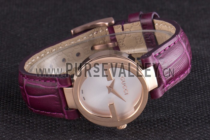 Gucci Interlocking Rose Gold Bezel with Purple Leather Band 621517