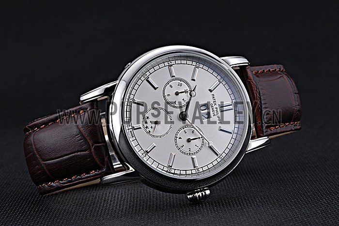 Patek Philippe Geneve Grand Complications White Dial Stainless Steel Bezel Brown Leather Band 622151