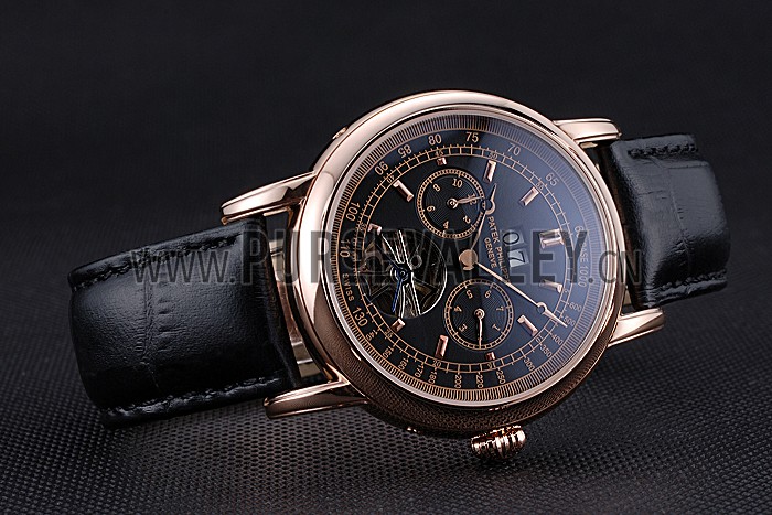 Patek Philippe Geneve Grand Complications Black Dial Tourbillon Rose Gold Bezel Black Band 622157