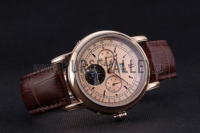 Patek Philippe Geneve Grand Complications Rose Dial Tourbillon Brown Leather Band 622158