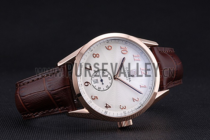Tag Heuer Carerra Calibre 6 White Dial Red Numbers Brown Leather Band 622161