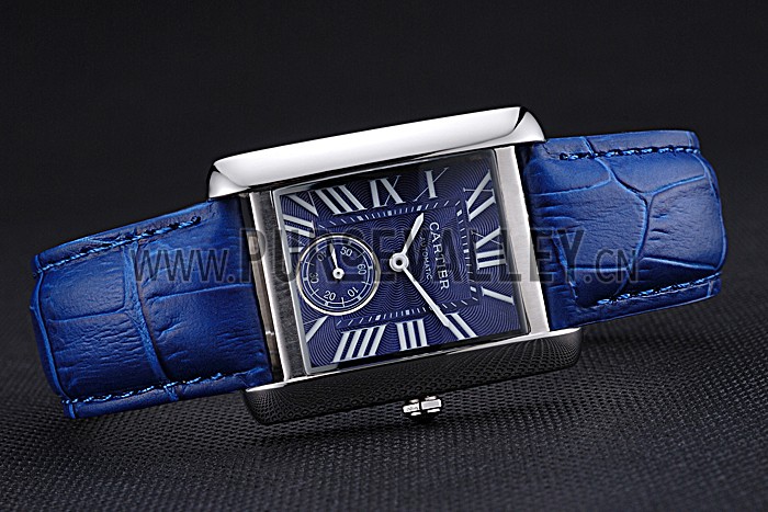 Cartier Tank MC Stainless Steel Case Blue Dial Blue Leather Strap 622178